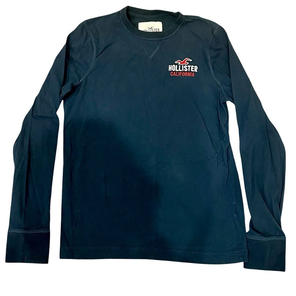 Hollister Navy Blue Long Sleeve Shirt Logo Crewneck Casual Basic Size Large